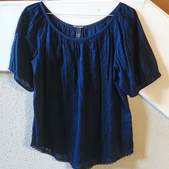 Lucky Brand Tops - Beautiful Lucky Brand, navy blue, eyelet peasant blouse in excellent condition!
